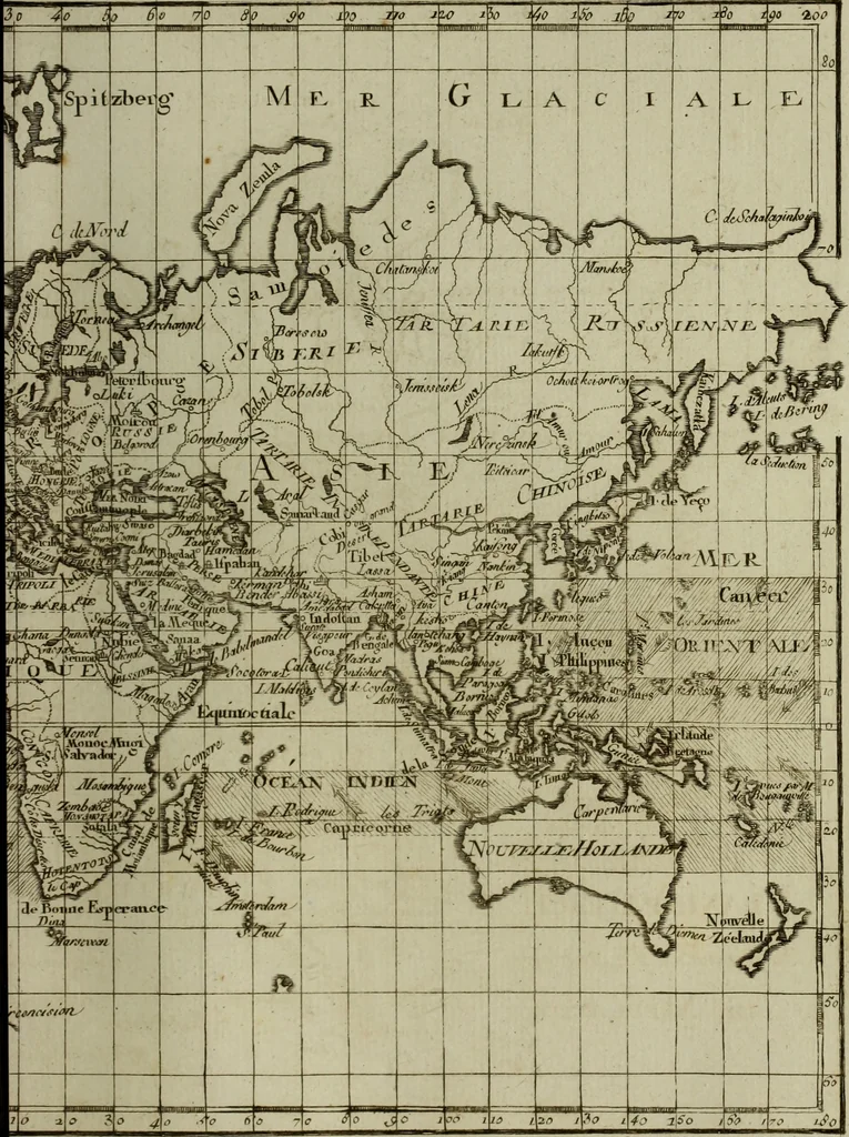An illustration from Atlas de toutes les parties connues du globe terrestre : dressé pour l'Histoire philosophique et politique des établissemens et du commerce des Européens dans les deux Indes, 1780, leaf 38