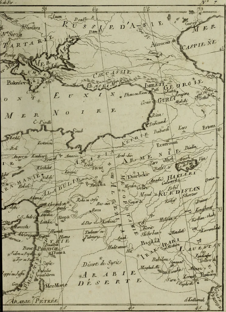 An illustration from Atlas de toutes les parties connues du globe terrestre : dressé pour l'Histoire philosophique et politique des établissemens et du commerce des Européens dans les deux Indes, 1780, leaf 58