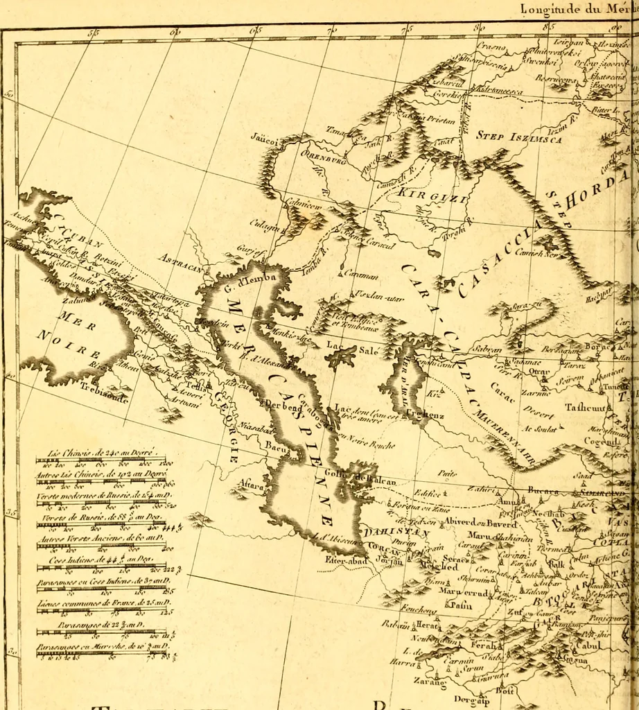 An illustration from Atlas encyclopédique : contenant la géographie ancienne, et quelques cartes sur la géographie du moyen âge, la géographie moderne, et les cartes relatives à la géographie physique, 1787, leaf 155