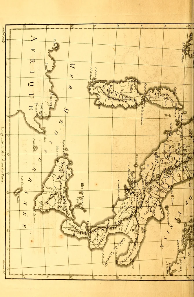 An illustration from Atlas encyclopédique : contenant la géographie ancienne, et quelques cartes sur la géographie du moyen âge, la géographie moderne, et les cartes relatives à la géographie physique, 1787, leaf 275