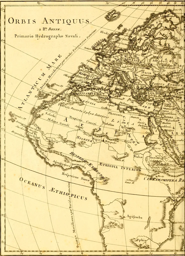 An illustration from Atlas encyclopédique : contenant la géographie ancienne, et quelques cartes sur la géographie du moyen âge, la géographie moderne, et les cartes relatives à la géographie physique, 1787, leaf 77