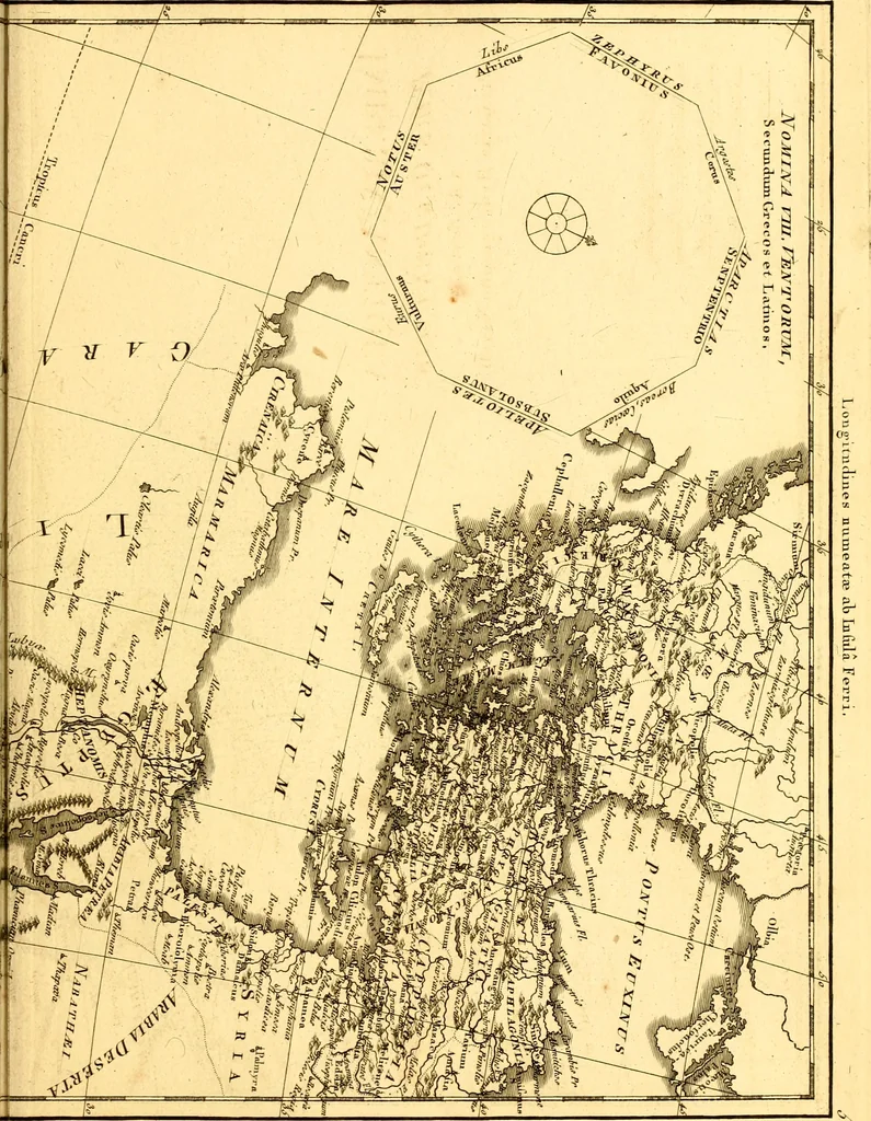 An illustration from Atlas encyclopédique : contenant la géographie ancienne, et quelques cartes sur la géographie du moyen âge, la géographie moderne, et les cartes relatives à la géographie physique, 1787, leaf 92