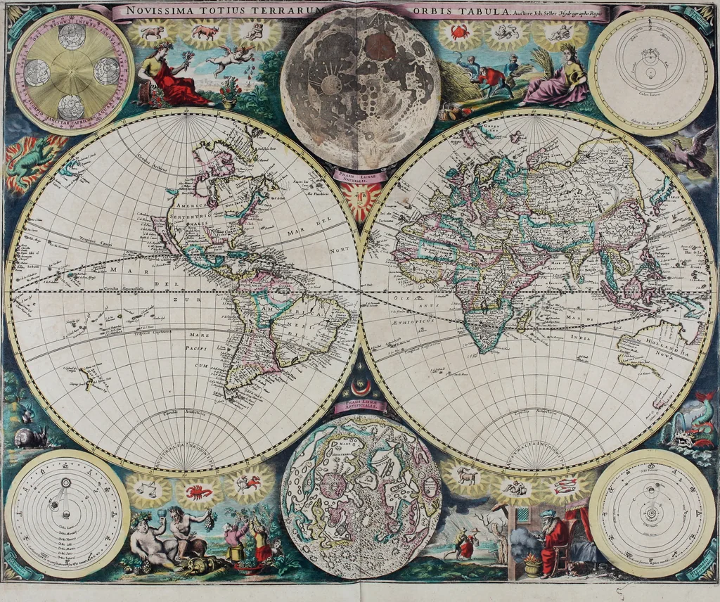 An illustration from Atlas maritimus, or A book of charts : Describeing the sea coasts capes headlands sands shoals rocks and dangers the bayes roads harbors rivers and ports, in most of the knowne parts of the world. With the true courses and distances, from one place to another : Gathered from the latest and best discoveryes, that have bin made by divers able and experienced navigators of our English nation : Accomodated with an hydrographicall description of the whole world, 1672, leaf 28