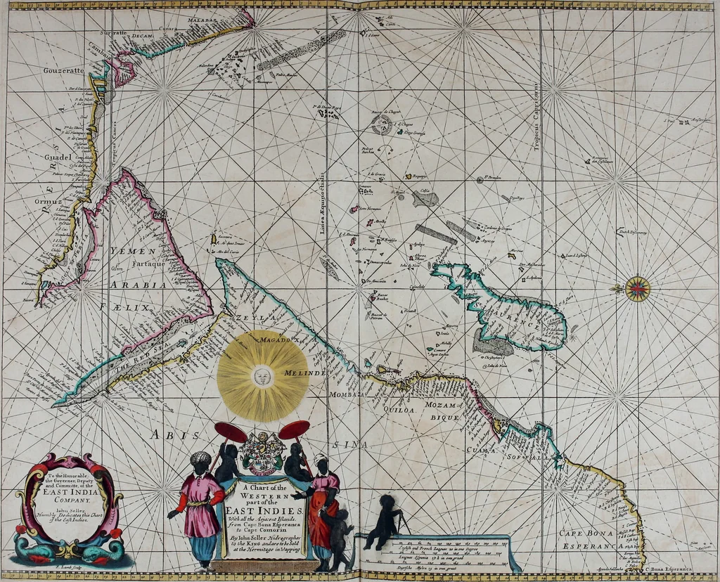 An illustration from Atlas maritimus, or A book of charts : Describeing the sea coasts capes headlands sands shoals rocks and dangers the bayes roads harbors rivers and ports, in most of the knowne parts of the world. With the true courses and distances, from one place to another : Gathered from the latest and best discoveryes, that have bin made by divers able and experienced navigators of our English nation : Accomodated with an hydrographicall description of the whole world, 1672, leaf 70