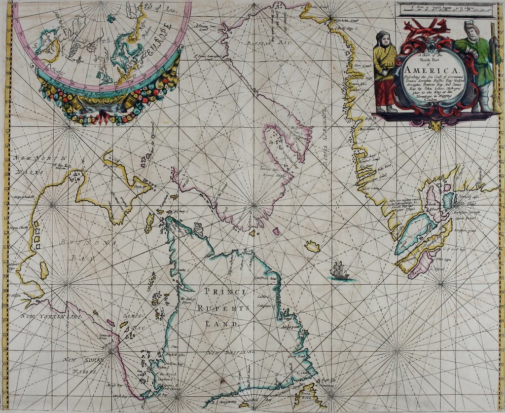 An illustration from Atlas maritimus, or A book of charts : Describeing the sea coasts capes headlands sands shoals rocks and dangers the bayes roads harbors rivers and ports, in most of the knowne parts of the world. With the true courses and distances, from one place to another : Gathered from the latest and best discoveryes, that have bin made by divers able and experienced navigators of our English nation : Accomodated with an hydrographicall description of the whole world, 1672, leaf 78