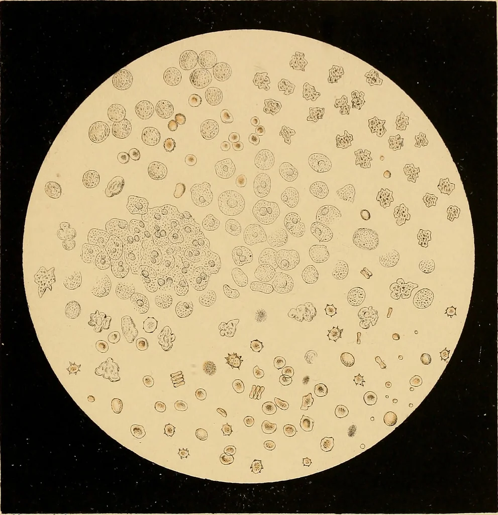 An illustration from An atlas of clinical microscopy, 1885, leaf 124