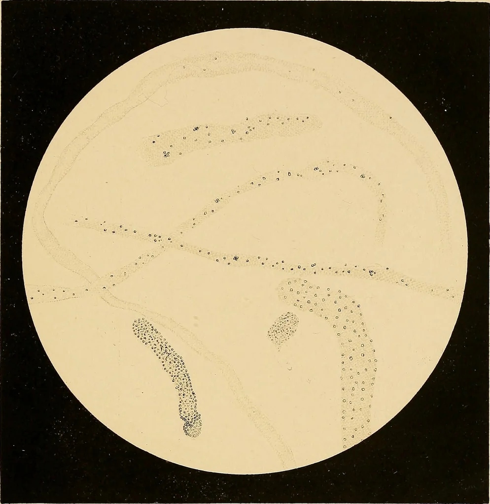 An illustration from An atlas of clinical microscopy, 1885, leaf 142