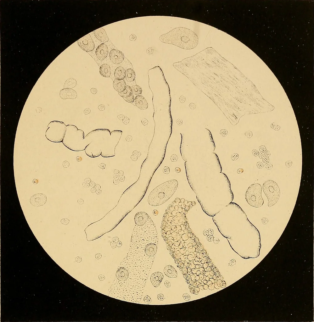 An illustration from An atlas of clinical microscopy, 1885, leaf 166