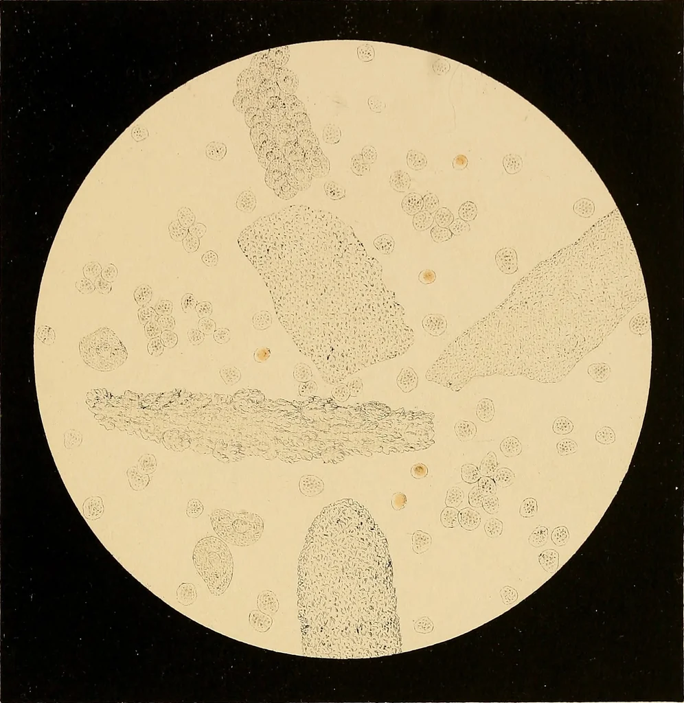 An illustration from An atlas of clinical microscopy, 1885, leaf 172