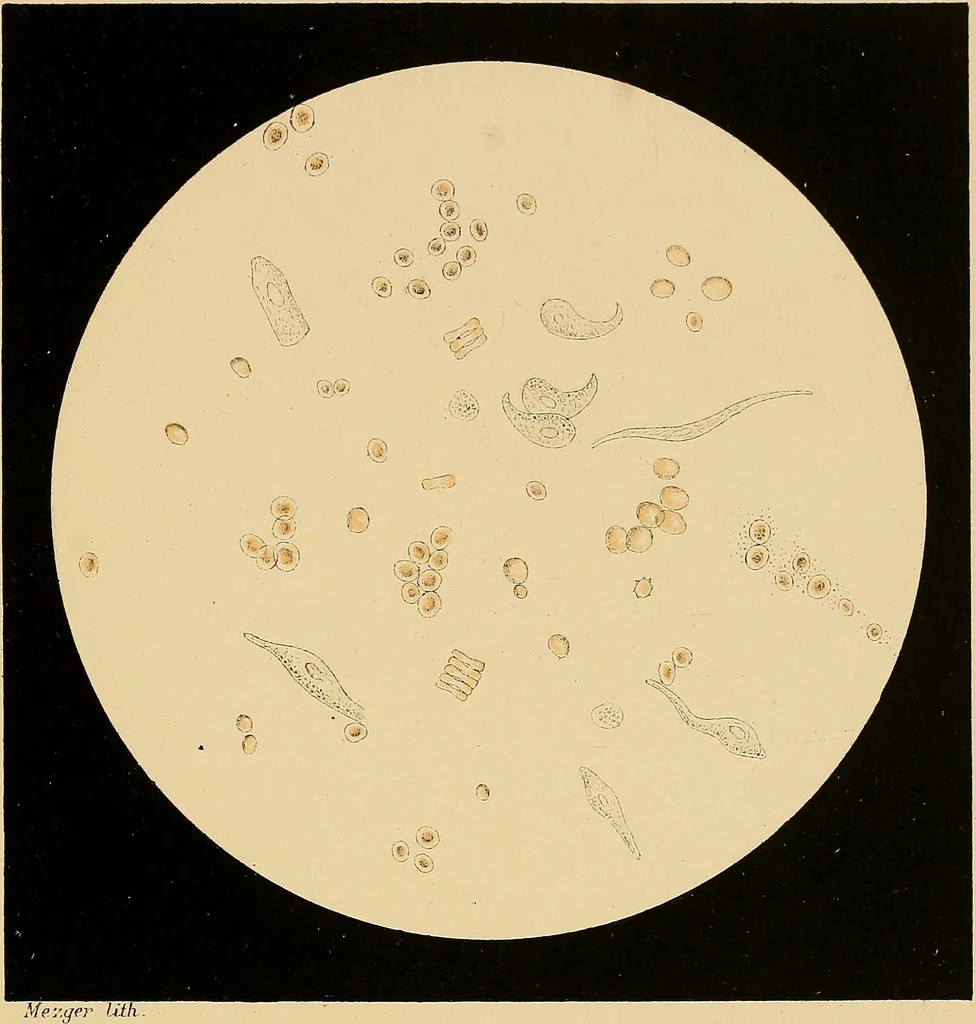 An illustration from An atlas of clinical microscopy, 1885, leaf 182