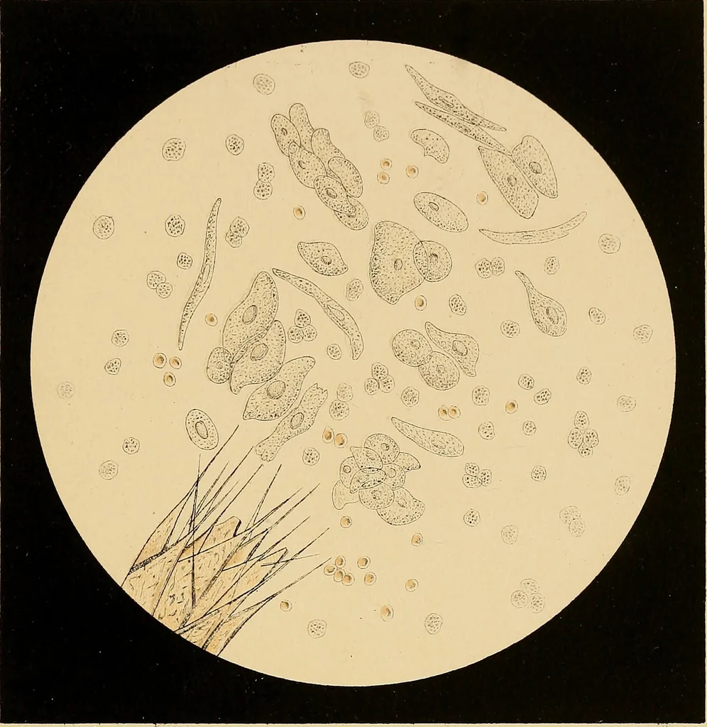 An illustration from An atlas of clinical microscopy, 1885, leaf 186