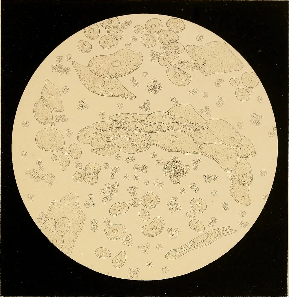 An illustration from An atlas of clinical microscopy, 1885, leaf 232