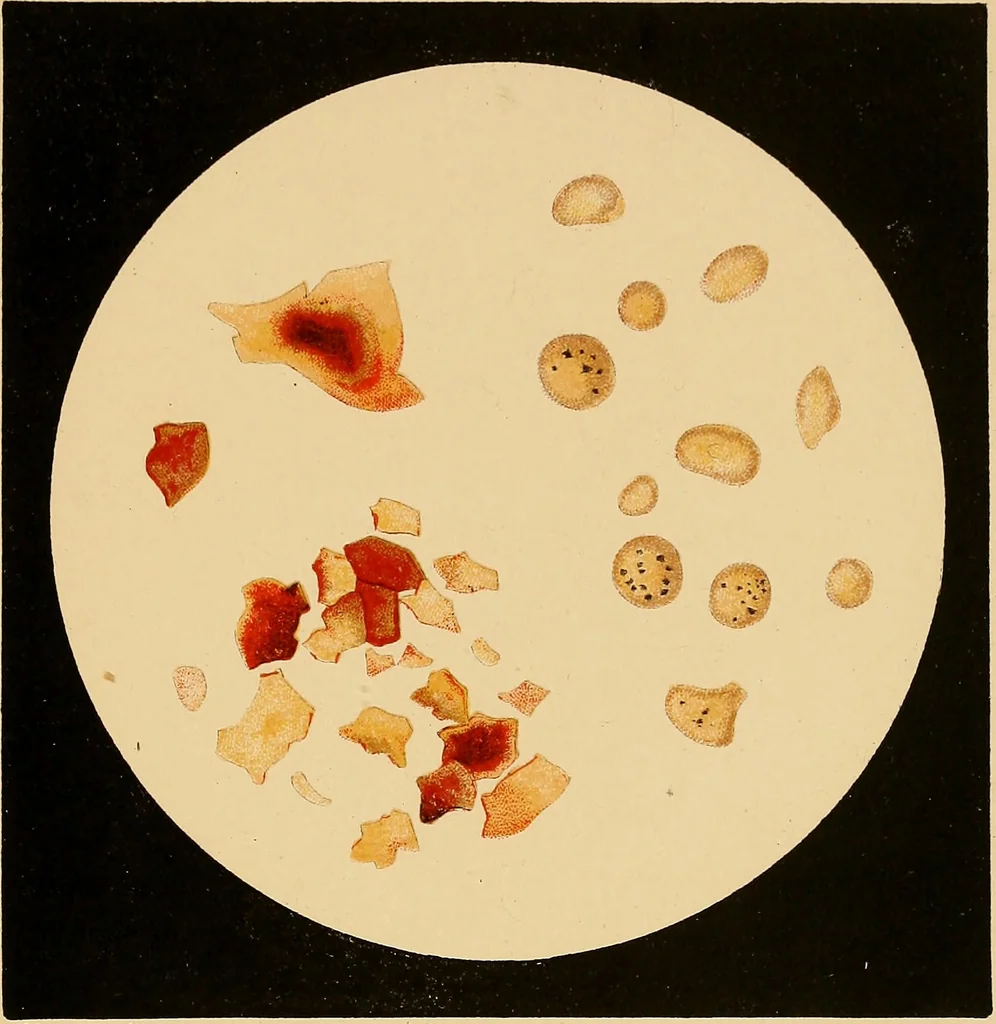 An illustration from An atlas of clinical microscopy, 1885, leaf 298