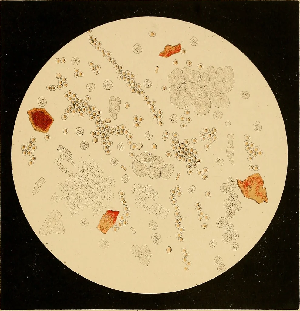 An illustration from An atlas of clinical microscopy, 1885, leaf 318