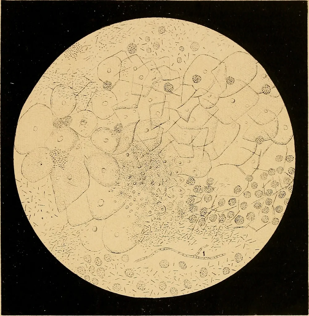 An illustration from An atlas of clinical microscopy, 1885, leaf 382