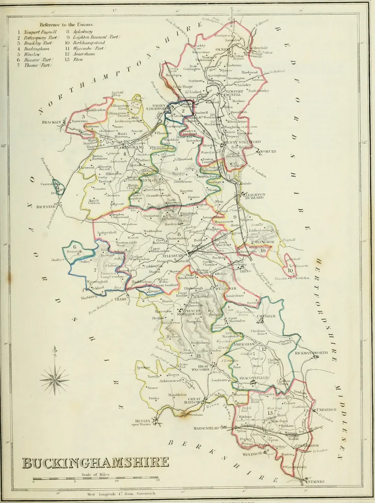 An illustration from Atlas to the Topographical Dictionary of England, comprising a general map of England, a map of London, and maps of the counties of Bedford ... and York, 1845, leaf 16