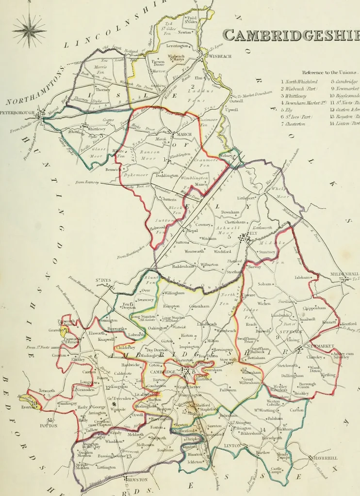 An illustration from Atlas to the Topographical Dictionary of England, comprising a general map of England, a map of London, and maps of the counties of Bedford ... and York, 1845, leaf 18
