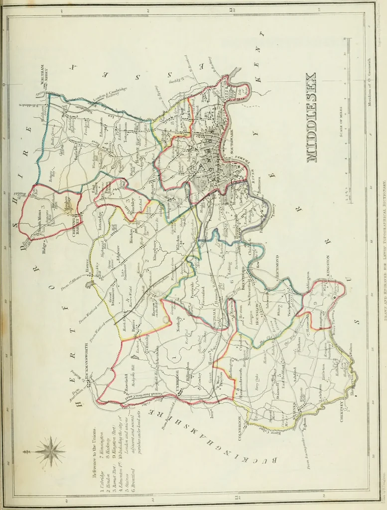 An illustration from Atlas to the Topographical Dictionary of England, comprising a general map of England, a map of London, and maps of the counties of Bedford ... and York, 1845, leaf 58