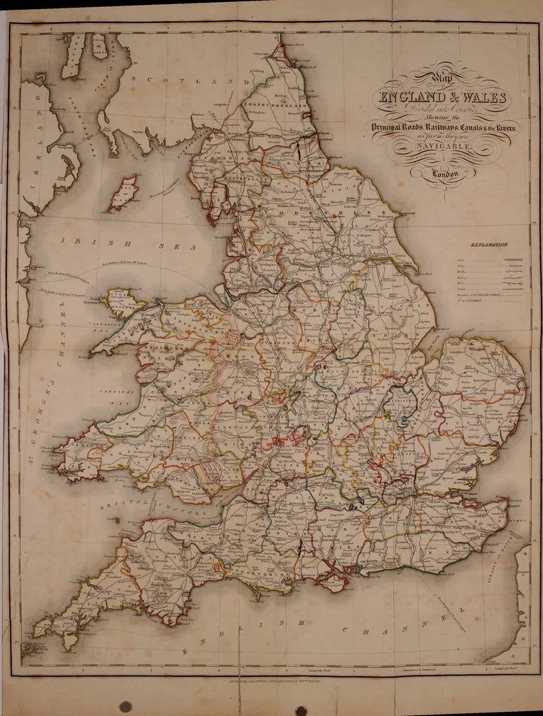 An illustration from Atlas to the Topographical Dictionary of England, comprising a general map of England, a map of London, and maps of the counties of Bedford ... and York, 1845, leaf 9