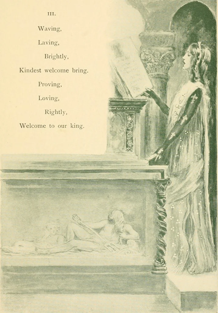 An illustration from Atlina, queen of the floating isle, 1893, leaf 50