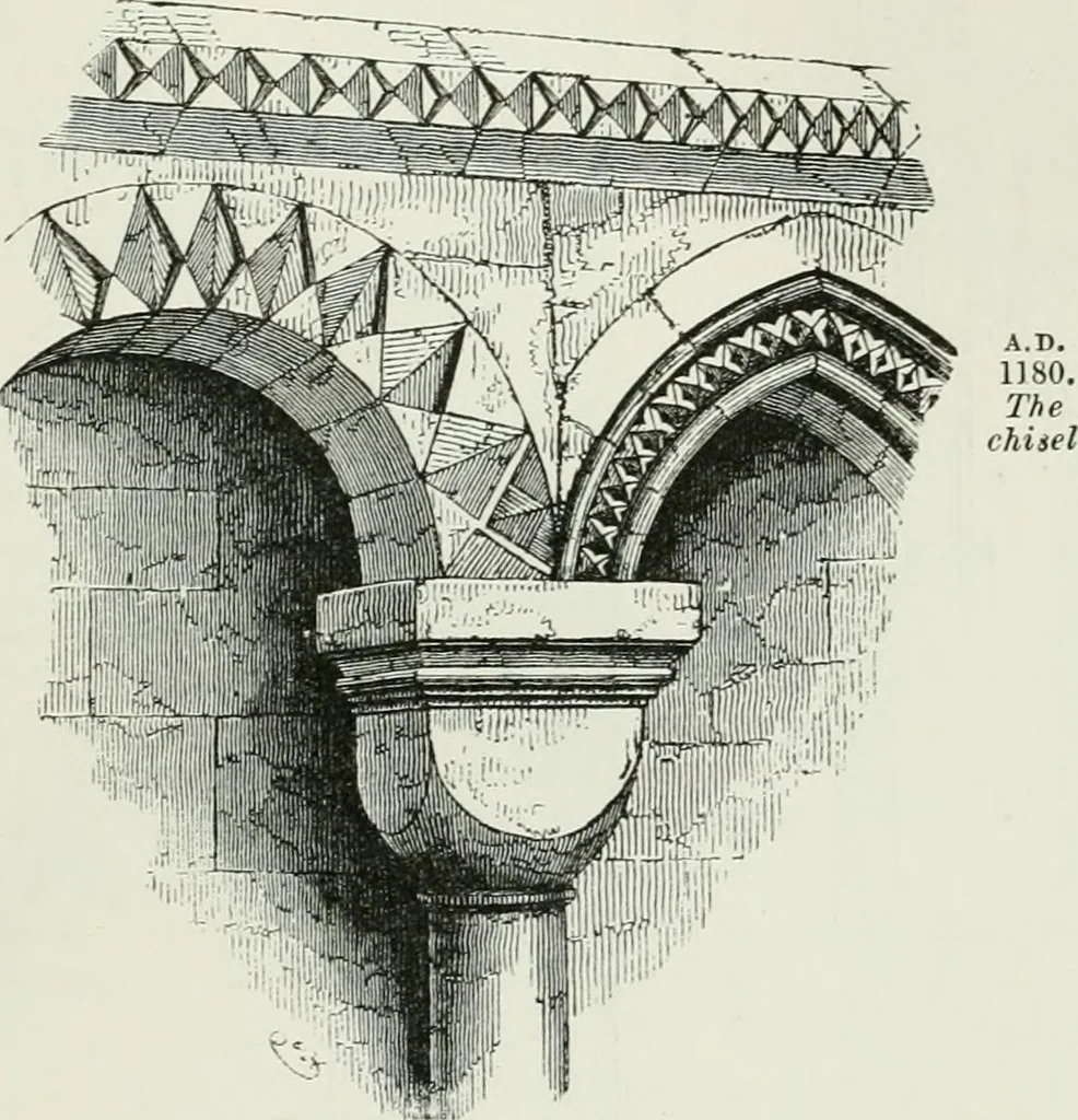 An illustration from An attempt to discriminate the styles of architecture in England, from the conquest to the reformation : with a sketch of the Grecian and Roman orders, 1881, leaf 136