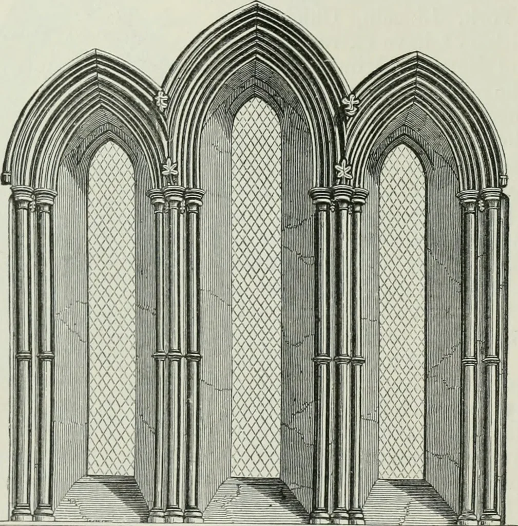 An illustration from An attempt to discriminate the styles of architecture in England, from the conquest to the reformation : with a sketch of the Grecian and Roman orders, 1881, leaf 153