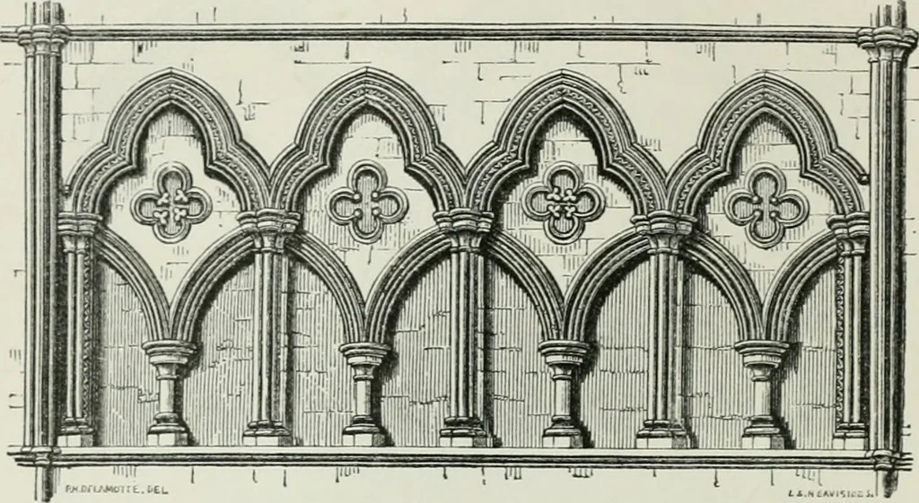 An illustration from An attempt to discriminate the styles of architecture in England, from the conquest to the reformation : with a sketch of the Grecian and Roman orders, 1881, leaf 163