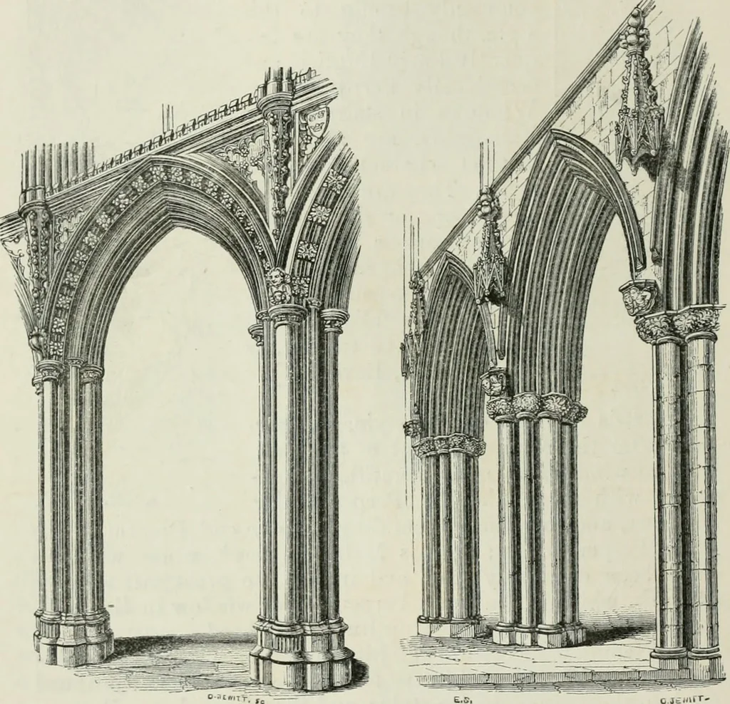 An illustration from An attempt to discriminate the styles of architecture in England, from the conquest to the reformation : with a sketch of the Grecian and Roman orders, 1881, leaf 247