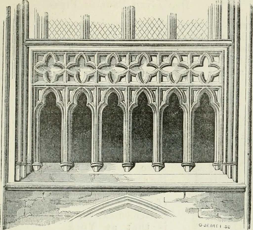 An illustration from An attempt to discriminate the styles of architecture in England, from the conquest to the reformation : with a sketch of the Grecian and Roman orders, 1881, leaf 250