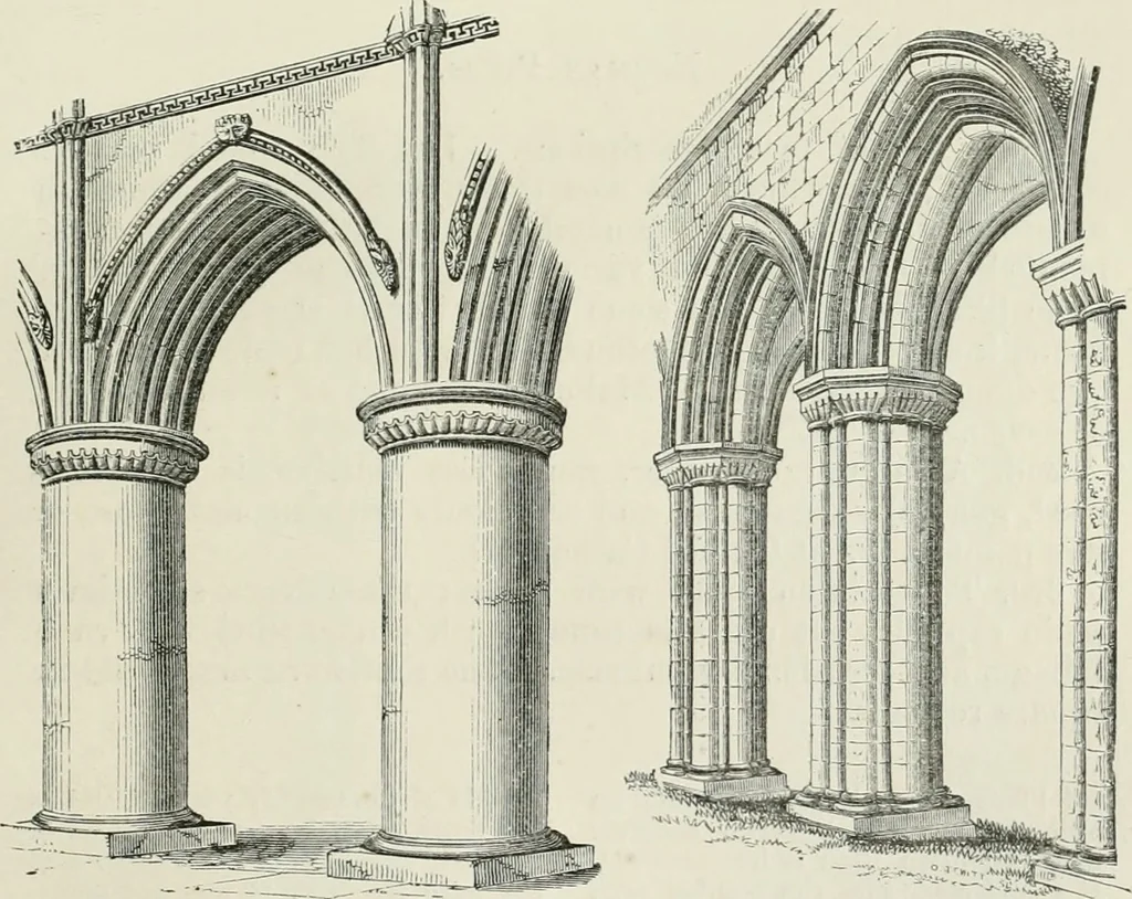 An illustration from An attempt to discriminate the styles of architecture in England, from the conquest to the reformation : with a sketch of the Grecian and Roman orders, 1881, leaf 76