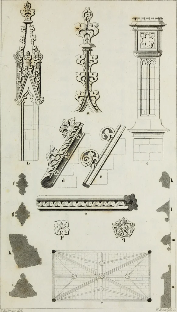 An illustration from An attempt to discriminate the styles of English architecture, from the Conquest to the Reformation; with notices of eight hundred English buildings: preceded by a sketch of the Grecian and Roman orders, 1819, leaf 210