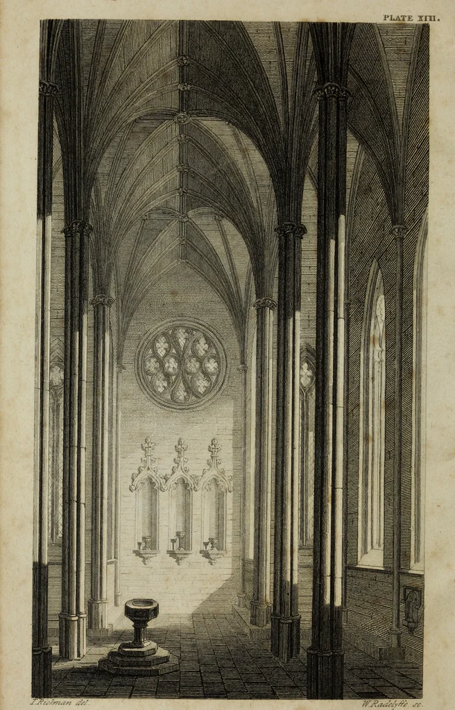 An illustration from An attempt to discriminate the styles of English architecture, from the Conquest to the Reformation; with notices of eight hundred English buildings: preceded by a sketch of the Grecian and Roman orders, 1819, leaf 7