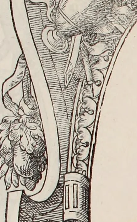 An illustration from Augustissimorum imperatorum, serenissimorum regum, atque archiducum, illustrissimorum principum, necnon comitum, baronum, nobilium, aliorumq[ue] clarissimorum virorum, qui aut ipsi cum imperio bellorum duces fuerunt, aut in iisdem præfecturis insignioribus laudabiliter functi sunt, verissimæ imagines, & rerum ab ipsis domi, forisq[ue] gestarum succinctæ descriptiones. Quorum arma, aut integra, aut horum partes, quibus induti, vsique aduersus hostem heroica facinora patrarunt, aut quorum auspiciis tàm prospera quàm aduersa fortuna res magnæ gestæ sunt, à serenissimo principe Ferdinando, archiduce Austriæ, duce Burgundiæ, comte Habspurgi & Tyrolis &c. ex omnibus ferè orbis terrarum prouinciis partim conquista, partim ab illorum hæredibus & successoribus transmissa, in celebri Ambrosianæ arcis armamentario, à sua serenitate non procul ciutate Oenipontana extructo, conspiciuntur, 1601, leaf 11