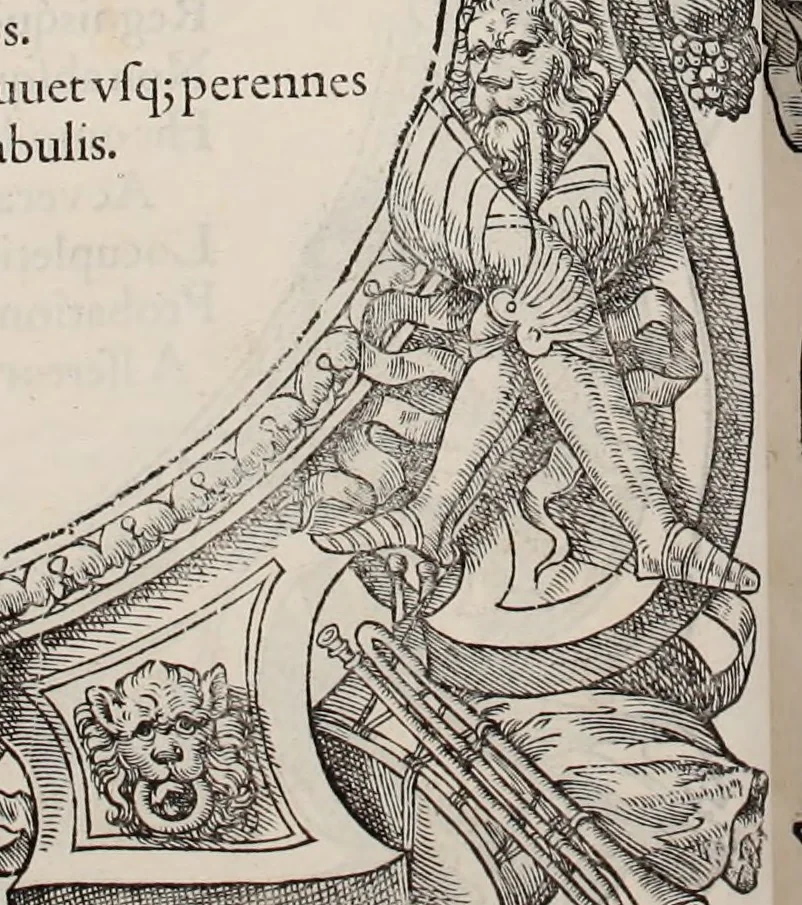 An illustration from Augustissimorum imperatorum, serenissimorum regum, atque archiducum, illustrissimorum principum, necnon comitum, baronum, nobilium, aliorumq[ue] clarissimorum virorum, qui aut ipsi cum imperio bellorum duces fuerunt, aut in iisdem præfecturis insignioribus laudabiliter functi sunt, verissimæ imagines, & rerum ab ipsis domi, forisq[ue] gestarum succinctæ descriptiones. Quorum arma, aut integra, aut horum partes, quibus induti, vsique aduersus hostem heroica facinora patrarunt, aut quorum auspiciis tàm prospera quàm aduersa fortuna res magnæ gestæ sunt, à serenissimo principe Ferdinando, archiduce Austriæ, duce Burgundiæ, comte Habspurgi & Tyrolis &c. ex omnibus ferè orbis terrarum prouinciis partim conquista, partim ab illorum hæredibus & successoribus transmissa, in celebri Ambrosianæ arcis armamentario, à sua serenitate non procul ciutate Oenipontana extructo, conspiciuntur, 1601, leaf 11