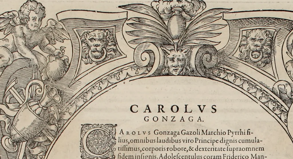 An illustration from Augustissimorum imperatorum, serenissimorum regum, atque archiducum, illustrissimorum principum, necnon comitum, baronum, nobilium, aliorumq[ue] clarissimorum virorum, qui aut ipsi cum imperio bellorum duces fuerunt, aut in iisdem præfecturis insignioribus laudabiliter functi sunt, verissimæ imagines, & rerum ab ipsis domi, forisq[ue] gestarum succinctæ descriptiones. Quorum arma, aut integra, aut horum partes, quibus induti, vsique aduersus hostem heroica facinora patrarunt, aut quorum auspiciis tàm prospera quàm aduersa fortuna res magnæ gestæ sunt, à serenissimo principe Ferdinando, archiduce Austriæ, duce Burgundiæ, comte Habspurgi & Tyrolis &c. ex omnibus ferè orbis terrarum prouinciis partim conquista, partim ab illorum hæredibus & successoribus transmissa, in celebri Ambrosianæ arcis armamentario, à sua serenitate non procul ciutate Oenipontana extructo, conspiciuntur, 1601, leaf 147
