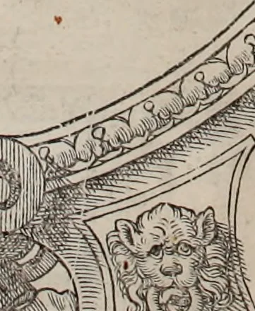 An illustration from Augustissimorum imperatorum, serenissimorum regum, atque archiducum, illustrissimorum principum, necnon comitum, baronum, nobilium, aliorumq[ue] clarissimorum virorum, qui aut ipsi cum imperio bellorum duces fuerunt, aut in iisdem præfecturis insignioribus laudabiliter functi sunt, verissimæ imagines, & rerum ab ipsis domi, forisq[ue] gestarum succinctæ descriptiones. Quorum arma, aut integra, aut horum partes, quibus induti, vsique aduersus hostem heroica facinora patrarunt, aut quorum auspiciis tàm prospera quàm aduersa fortuna res magnæ gestæ sunt, à serenissimo principe Ferdinando, archiduce Austriæ, duce Burgundiæ, comte Habspurgi & Tyrolis &c. ex omnibus ferè orbis terrarum prouinciis partim conquista, partim ab illorum hæredibus & successoribus transmissa, in celebri Ambrosianæ arcis armamentario, à sua serenitate non procul ciutate Oenipontana extructo, conspiciuntur, 1601, leaf 147
