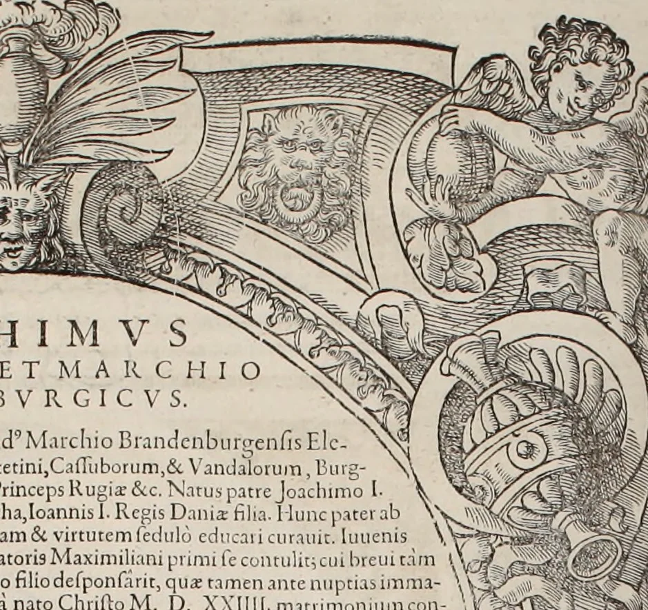 An illustration from Augustissimorum imperatorum, serenissimorum regum, atque archiducum, illustrissimorum principum, necnon comitum, baronum, nobilium, aliorumq[ue] clarissimorum virorum, qui aut ipsi cum imperio bellorum duces fuerunt, aut in iisdem præfecturis insignioribus laudabiliter functi sunt, verissimæ imagines, & rerum ab ipsis domi, forisq[ue] gestarum succinctæ descriptiones. Quorum arma, aut integra, aut horum partes, quibus induti, vsique aduersus hostem heroica facinora patrarunt, aut quorum auspiciis tàm prospera quàm aduersa fortuna res magnæ gestæ sunt, à serenissimo principe Ferdinando, archiduce Austriæ, duce Burgundiæ, comte Habspurgi & Tyrolis &c. ex omnibus ferè orbis terrarum prouinciis partim conquista, partim ab illorum hæredibus & successoribus transmissa, in celebri Ambrosianæ arcis armamentario, à sua serenitate non procul ciutate Oenipontana extructo, conspiciuntur, 1601, leaf 157