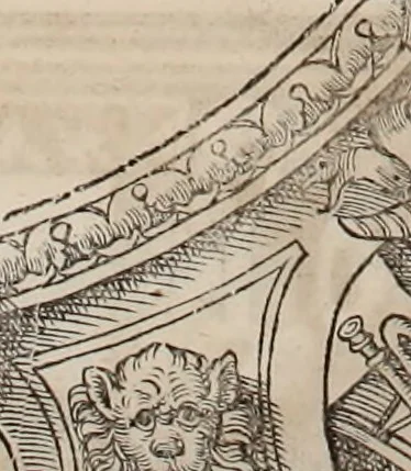 An illustration from Augustissimorum imperatorum, serenissimorum regum, atque archiducum, illustrissimorum principum, necnon comitum, baronum, nobilium, aliorumq[ue] clarissimorum virorum, qui aut ipsi cum imperio bellorum duces fuerunt, aut in iisdem præfecturis insignioribus laudabiliter functi sunt, verissimæ imagines, & rerum ab ipsis domi, forisq[ue] gestarum succinctæ descriptiones. Quorum arma, aut integra, aut horum partes, quibus induti, vsique aduersus hostem heroica facinora patrarunt, aut quorum auspiciis tàm prospera quàm aduersa fortuna res magnæ gestæ sunt, à serenissimo principe Ferdinando, archiduce Austriæ, duce Burgundiæ, comte Habspurgi & Tyrolis &c. ex omnibus ferè orbis terrarum prouinciis partim conquista, partim ab illorum hæredibus & successoribus transmissa, in celebri Ambrosianæ arcis armamentario, à sua serenitate non procul ciutate Oenipontana extructo, conspiciuntur, 1601, leaf 167