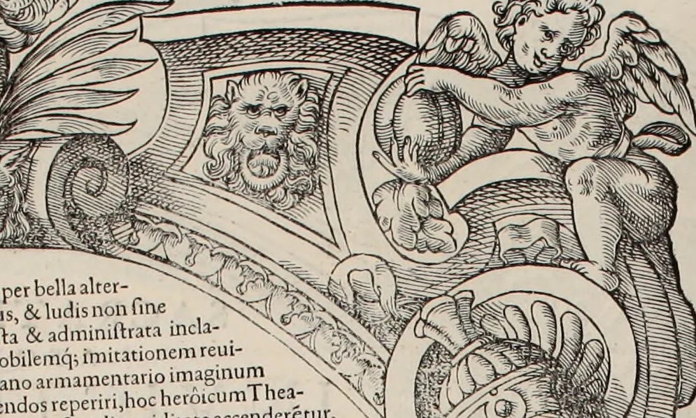 An illustration from Augustissimorum imperatorum, serenissimorum regum, atque archiducum, illustrissimorum principum, necnon comitum, baronum, nobilium, aliorumq[ue] clarissimorum virorum, qui aut ipsi cum imperio bellorum duces fuerunt, aut in iisdem præfecturis insignioribus laudabiliter functi sunt, verissimæ imagines, & rerum ab ipsis domi, forisq[ue] gestarum succinctæ descriptiones. Quorum arma, aut integra, aut horum partes, quibus induti, vsique aduersus hostem heroica facinora patrarunt, aut quorum auspiciis tàm prospera quàm aduersa fortuna res magnæ gestæ sunt, à serenissimo principe Ferdinando, archiduce Austriæ, duce Burgundiæ, comte Habspurgi & Tyrolis &c. ex omnibus ferè orbis terrarum prouinciis partim conquista, partim ab illorum hæredibus & successoribus transmissa, in celebri Ambrosianæ arcis armamentario, à sua serenitate non procul ciutate Oenipontana extructo, conspiciuntur, 1601, leaf 17