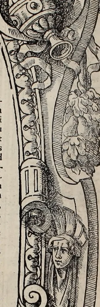An illustration from Augustissimorum imperatorum, serenissimorum regum, atque archiducum, illustrissimorum principum, necnon comitum, baronum, nobilium, aliorumq[ue] clarissimorum virorum, qui aut ipsi cum imperio bellorum duces fuerunt, aut in iisdem præfecturis insignioribus laudabiliter functi sunt, verissimæ imagines, & rerum ab ipsis domi, forisq[ue] gestarum succinctæ descriptiones. Quorum arma, aut integra, aut horum partes, quibus induti, vsique aduersus hostem heroica facinora patrarunt, aut quorum auspiciis tàm prospera quàm aduersa fortuna res magnæ gestæ sunt, à serenissimo principe Ferdinando, archiduce Austriæ, duce Burgundiæ, comte Habspurgi & Tyrolis &c. ex omnibus ferè orbis terrarum prouinciis partim conquista, partim ab illorum hæredibus & successoribus transmissa, in celebri Ambrosianæ arcis armamentario, à sua serenitate non procul ciutate Oenipontana extructo, conspiciuntur, 1601, leaf 215