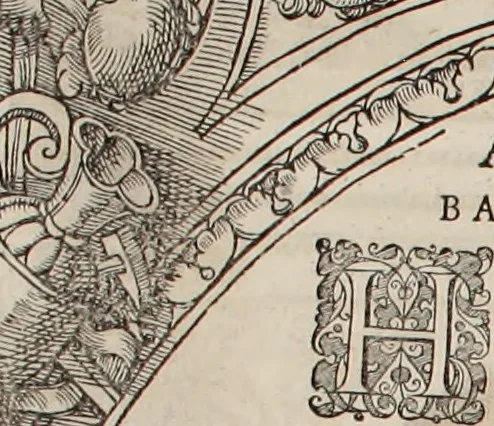 An illustration from Augustissimorum imperatorum, serenissimorum regum, atque archiducum, illustrissimorum principum, necnon comitum, baronum, nobilium, aliorumq[ue] clarissimorum virorum, qui aut ipsi cum imperio bellorum duces fuerunt, aut in iisdem præfecturis insignioribus laudabiliter functi sunt, verissimæ imagines, & rerum ab ipsis domi, forisq[ue] gestarum succinctæ descriptiones. Quorum arma, aut integra, aut horum partes, quibus induti, vsique aduersus hostem heroica facinora patrarunt, aut quorum auspiciis tàm prospera quàm aduersa fortuna res magnæ gestæ sunt, à serenissimo principe Ferdinando, archiduce Austriæ, duce Burgundiæ, comte Habspurgi & Tyrolis &c. ex omnibus ferè orbis terrarum prouinciis partim conquista, partim ab illorum hæredibus & successoribus transmissa, in celebri Ambrosianæ arcis armamentario, à sua serenitate non procul ciutate Oenipontana extructo, conspiciuntur, 1601, leaf 219