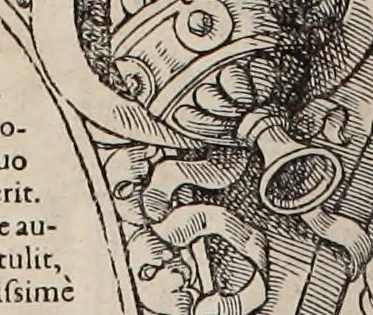 An illustration from Augustissimorum imperatorum, serenissimorum regum, atque archiducum, illustrissimorum principum, necnon comitum, baronum, nobilium, aliorumq[ue] clarissimorum virorum, qui aut ipsi cum imperio bellorum duces fuerunt, aut in iisdem præfecturis insignioribus laudabiliter functi sunt, verissimæ imagines, & rerum ab ipsis domi, forisq[ue] gestarum succinctæ descriptiones. Quorum arma, aut integra, aut horum partes, quibus induti, vsique aduersus hostem heroica facinora patrarunt, aut quorum auspiciis tàm prospera quàm aduersa fortuna res magnæ gestæ sunt, à serenissimo principe Ferdinando, archiduce Austriæ, duce Burgundiæ, comte Habspurgi & Tyrolis &c. ex omnibus ferè orbis terrarum prouinciis partim conquista, partim ab illorum hæredibus & successoribus transmissa, in celebri Ambrosianæ arcis armamentario, à sua serenitate non procul ciutate Oenipontana extructo, conspiciuntur, 1601, leaf 219