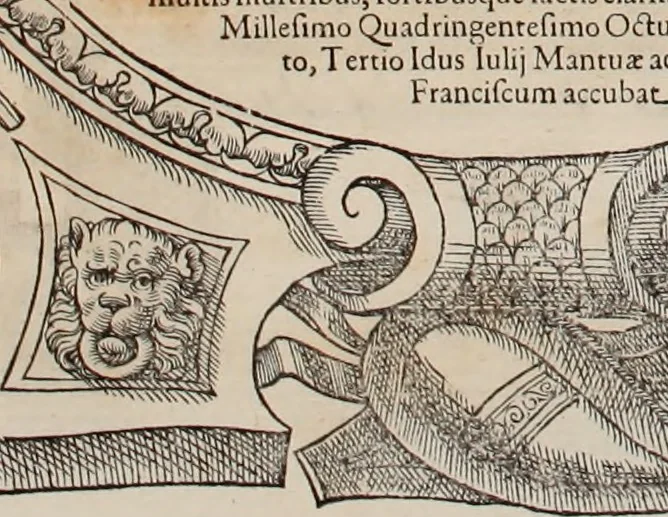An illustration from Augustissimorum imperatorum, serenissimorum regum, atque archiducum, illustrissimorum principum, necnon comitum, baronum, nobilium, aliorumq[ue] clarissimorum virorum, qui aut ipsi cum imperio bellorum duces fuerunt, aut in iisdem præfecturis insignioribus laudabiliter functi sunt, verissimæ imagines, & rerum ab ipsis domi, forisq[ue] gestarum succinctæ descriptiones. Quorum arma, aut integra, aut horum partes, quibus induti, vsique aduersus hostem heroica facinora patrarunt, aut quorum auspiciis tàm prospera quàm aduersa fortuna res magnæ gestæ sunt, à serenissimo principe Ferdinando, archiduce Austriæ, duce Burgundiæ, comte Habspurgi & Tyrolis &c. ex omnibus ferè orbis terrarum prouinciis partim conquista, partim ab illorum hæredibus & successoribus transmissa, in celebri Ambrosianæ arcis armamentario, à sua serenitate non procul ciutate Oenipontana extructo, conspiciuntur, 1601, leaf 251