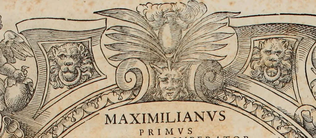 An illustration from Augustissimorum imperatorum, serenissimorum regum, atque archiducum, illustrissimorum principum, necnon comitum, baronum, nobilium, aliorumq[ue] clarissimorum virorum, qui aut ipsi cum imperio bellorum duces fuerunt, aut in iisdem præfecturis insignioribus laudabiliter functi sunt, verissimæ imagines, & rerum ab ipsis domi, forisq[ue] gestarum succinctæ descriptiones. Quorum arma, aut integra, aut horum partes, quibus induti, vsique aduersus hostem heroica facinora patrarunt, aut quorum auspiciis tàm prospera quàm aduersa fortuna res magnæ gestæ sunt, à serenissimo principe Ferdinando, archiduce Austriæ, duce Burgundiæ, comte Habspurgi & Tyrolis &c. ex omnibus ferè orbis terrarum prouinciis partim conquista, partim ab illorum hæredibus & successoribus transmissa, in celebri Ambrosianæ arcis armamentario, à sua serenitate non procul ciutate Oenipontana extructo, conspiciuntur, 1601, leaf 255