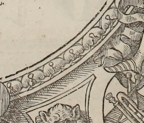 An illustration from Augustissimorum imperatorum, serenissimorum regum, atque archiducum, illustrissimorum principum, necnon comitum, baronum, nobilium, aliorumq[ue] clarissimorum virorum, qui aut ipsi cum imperio bellorum duces fuerunt, aut in iisdem præfecturis insignioribus laudabiliter functi sunt, verissimæ imagines, & rerum ab ipsis domi, forisq[ue] gestarum succinctæ descriptiones. Quorum arma, aut integra, aut horum partes, quibus induti, vsique aduersus hostem heroica facinora patrarunt, aut quorum auspiciis tàm prospera quàm aduersa fortuna res magnæ gestæ sunt, à serenissimo principe Ferdinando, archiduce Austriæ, duce Burgundiæ, comte Habspurgi & Tyrolis &c. ex omnibus ferè orbis terrarum prouinciis partim conquista, partim ab illorum hæredibus & successoribus transmissa, in celebri Ambrosianæ arcis armamentario, à sua serenitate non procul ciutate Oenipontana extructo, conspiciuntur, 1601, leaf 43