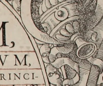 An illustration from Augustissimorum imperatorum, serenissimorum regum, atque archiducum, illustrissimorum principum, necnon comitum, baronum, nobilium, aliorumq[ue] clarissimorum virorum, qui aut ipsi cum imperio bellorum duces fuerunt, aut in iisdem præfecturis insignioribus laudabiliter functi sunt, verissimæ imagines, & rerum ab ipsis domi, forisq[ue] gestarum succinctæ descriptiones. Quorum arma, aut integra, aut horum partes, quibus induti, vsique aduersus hostem heroica facinora patrarunt, aut quorum auspiciis tàm prospera quàm aduersa fortuna res magnæ gestæ sunt, à serenissimo principe Ferdinando, archiduce Austriæ, duce Burgundiæ, comte Habspurgi & Tyrolis &c. ex omnibus ferè orbis terrarum prouinciis partim conquista, partim ab illorum hæredibus & successoribus transmissa, in celebri Ambrosianæ arcis armamentario, à sua serenitate non procul ciutate Oenipontana extructo, conspiciuntur, 1601, leaf 6