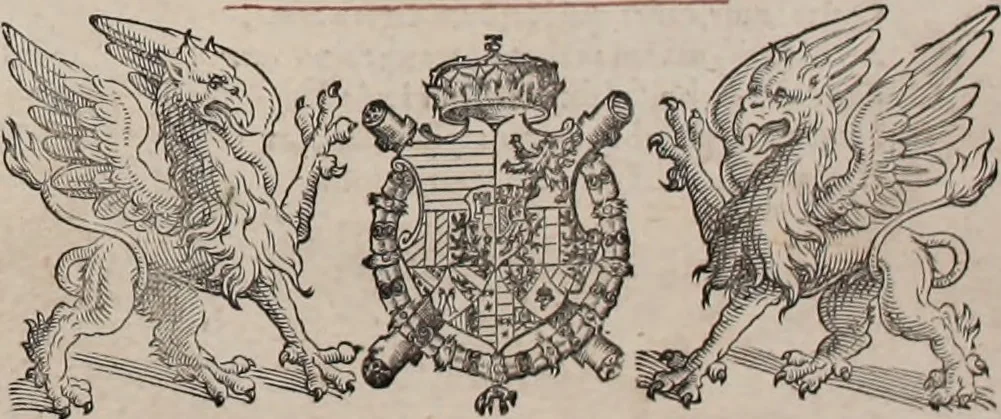 An illustration from Augustissimorum imperatorum, serenissimorum regum, atque archiducum, illustrissimorum principum, necnon comitum, baronum, nobilium, aliorumq[ue] clarissimorum virorum, qui aut ipsi cum imperio bellorum duces fuerunt, aut in iisdem præfecturis insignioribus laudabiliter functi sunt, verissimæ imagines, & rerum ab ipsis domi, forisq[ue] gestarum succinctæ descriptiones. Quorum arma, aut integra, aut horum partes, quibus induti, vsique aduersus hostem heroica facinora patrarunt, aut quorum auspiciis tàm prospera quàm aduersa fortuna res magnæ gestæ sunt, à serenissimo principe Ferdinando, archiduce Austriæ, duce Burgundiæ, comte Habspurgi & Tyrolis &c. ex omnibus ferè orbis terrarum prouinciis partim conquista, partim ab illorum hæredibus & successoribus transmissa, in celebri Ambrosianæ arcis armamentario, à sua serenitate non procul ciutate Oenipontana extructo, conspiciuntur, 1601, leaf 6