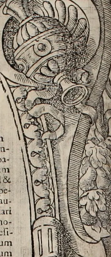 An illustration from Augustissimorum imperatorum, serenissimorum regum, atque archiducum, illustrissimorum principum, necnon comitum, baronum, nobilium, aliorumq[ue] clarissimorum virorum, qui aut ipsi cum imperio bellorum duces fuerunt, aut in iisdem præfecturis insignioribus laudabiliter functi sunt, verissimæ imagines, & rerum ab ipsis domi, forisq[ue] gestarum succinctæ descriptiones. Quorum arma, aut integra, aut horum partes, quibus induti, vsique aduersus hostem heroica facinora patrarunt, aut quorum auspiciis tàm prospera quàm aduersa fortuna res magnæ gestæ sunt, à serenissimo principe Ferdinando, archiduce Austriæ, duce Burgundiæ, comte Habspurgi & Tyrolis &c. ex omnibus ferè orbis terrarum prouinciis partim conquista, partim ab illorum hæredibus & successoribus transmissa, in celebri Ambrosianæ arcis armamentario, à sua serenitate non procul ciutate Oenipontana extructo, conspiciuntur, 1601, leaf 71