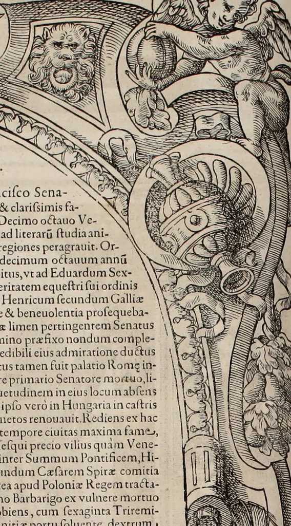 An illustration from Augustissimorum imperatorum, serenissimorum regum, atque archiducum, illustrissimorum principum, necnon comitum, baronum, nobilium, aliorumq[ue] clarissimorum virorum, qui aut ipsi cum imperio bellorum duces fuerunt, aut in iisdem præfecturis insignioribus laudabiliter functi sunt, verissimæ imagines, & rerum ab ipsis domi, forisq[ue] gestarum succinctæ descriptiones. Quorum arma, aut integra, aut horum partes, quibus induti, vsique aduersus hostem heroica facinora patrarunt, aut quorum auspiciis tàm prospera quàm aduersa fortuna res magnæ gestæ sunt, à serenissimo principe Ferdinando, archiduce Austriæ, duce Burgundiæ, comte Habspurgi & Tyrolis &c. ex omnibus ferè orbis terrarum prouinciis partim conquista, partim ab illorum hæredibus & successoribus transmissa, in celebri Ambrosianæ arcis armamentario, à sua serenitate non procul ciutate Oenipontana extructo, conspiciuntur, 1601, leaf 93