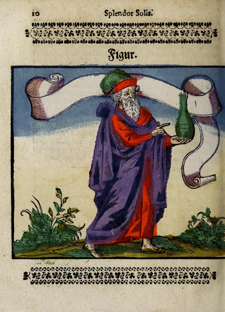 An illustration from Aureum vellus, oder, Guldin Schatz und Kunstkam[m]er : darinnen der aller fürnemisten, fürtreffenlichsten, ausserlesenesten, herrlichisten vnd bewehrteste[n] Auctorum Schrifften vnd Bücher, auss dem gar vralte[n] Schatz vberblibnen verborgnen, hinderhaltenen Reliquien vnd Monumenten der Aegyptiorum, Arabum, Chaldaeorum & Assyriorum Königen vnd Weysen, 1598, leaf 244